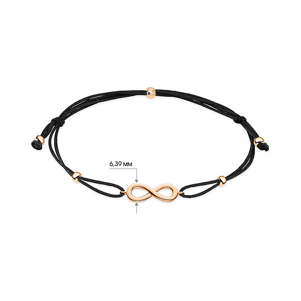 Браслет на чорній нитці "Нескінченність" з золотими вставками (арт. 340002ч) – зображення 2