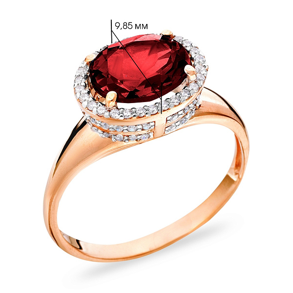 Золота каблучка з гранатом і фіанітами (арт. 140470Пк) – зображення 2