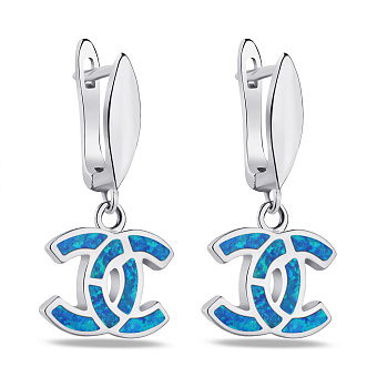 Фото Серьги-подвески из серебра с синим опалом (арт. 7502/4422Пос)