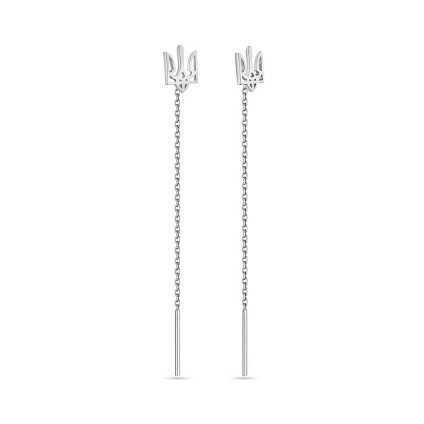 Серьги-протяжки Герб Украины-Трезубец из белого золота (арт. 110965б) – изображение 1