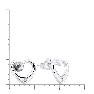 Срібні сережки пусети «Серденька» з фіанітами (арт. 7518/5334)