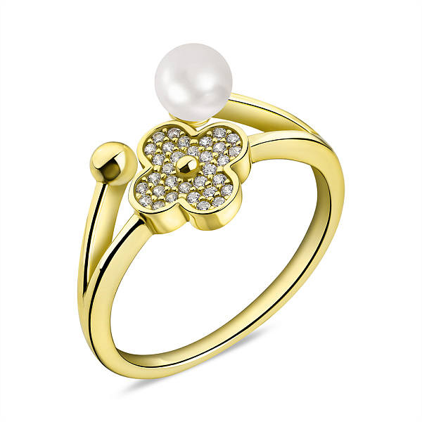 Серебряное кольцо с жемчужиной и фианитами (арт. 7501/6497жжб) – изображение 1