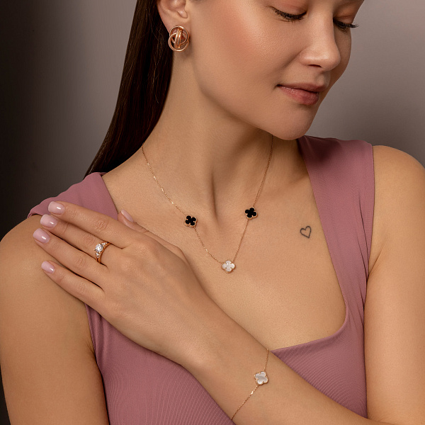 Золотий браслет Конюшина з одним перламутром (арт. 341496/10п) – зображення 4