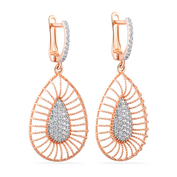 Золотые серьги с подвесками и фианитами (арт. 102272) – изображение 1