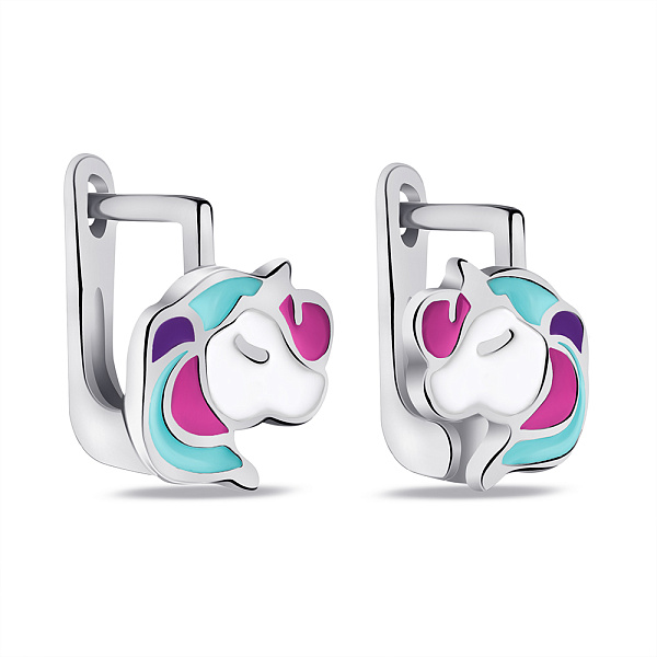 Серебряные детские сережки Единорог (арт. 7502/4557е) – изображение 1
