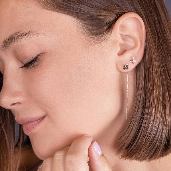 Золотые серьги протяжки с фианитами (арт. 109706) – изображение 2