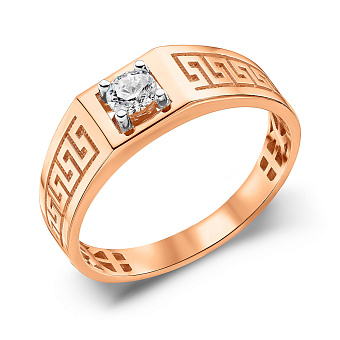 Фото Золотая печатка с греческим орнаментом (арт. 180543)