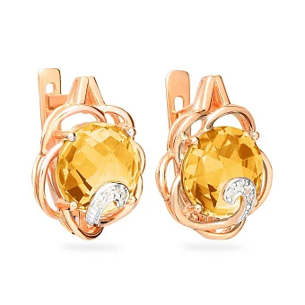 Золотые сережки с цитрином и фианитами (арт. 110423Пц)