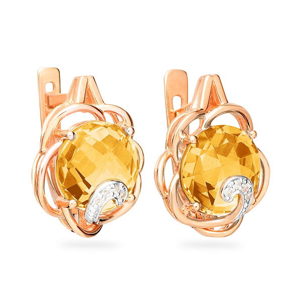 Золотые сережки с цитрином и фианитами (арт. 110423Пц) – изображение 1