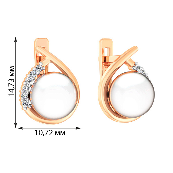 Сережки из красного золота с жемчугом и фианитами (арт. 111138) – изображение 2