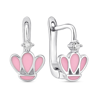 Фото Детские сережки с розовой эмалью и фианитами (арт. 7502/10160ер)