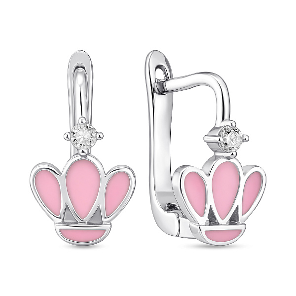 Детские сережки с розовой эмалью и фианитами (арт. 7502/10160ер) – изображение 1