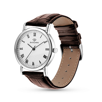 Фото Серебряные  кварцевые часы с кожаным ремешком (арт. 7526/331бкр)