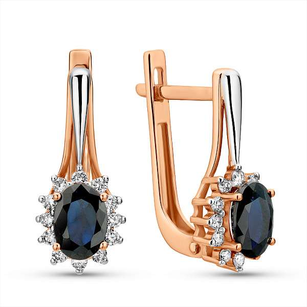 Серьги из золота с бриллиантами и сапфиром (арт. С011157с) – изображение 1