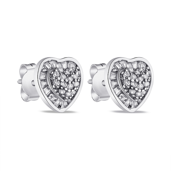 Серебряные серьги пусеты в форме сердца с фианитами (арт. 7518/6546) – изображение 1