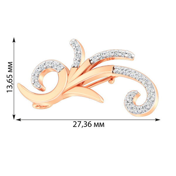 Брошка з червоного золота з фіанітами (арт. 360096) – зображення 2