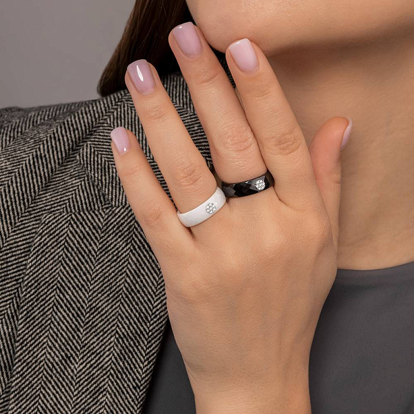 Каблучка з кераміки і золота з діамантами (арт. К011229005бба) – зображення 4