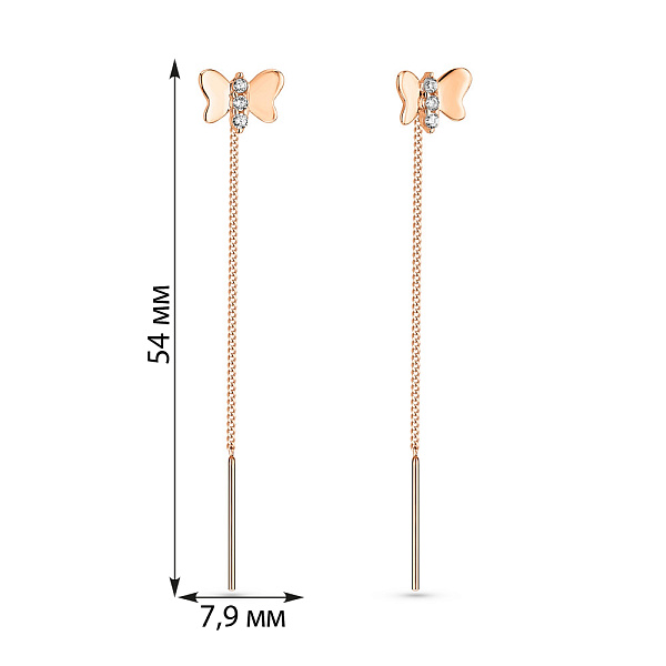 Серьги-протяжки Бабочки из золота с фианитами (арт. 109912) – изображение 3