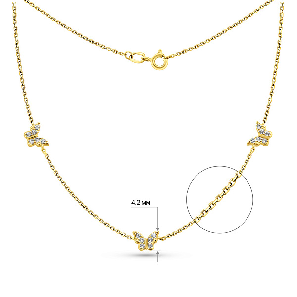 Золотое колье Бабочки с фианитами (арт. 361228ж) – изображение 2