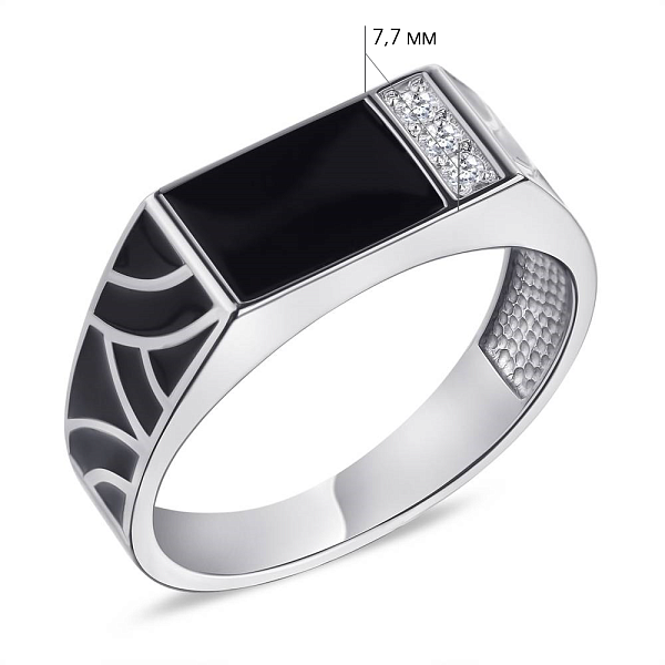 Серебряная печатка с эмалью и фианитами (арт. 7506/1636реч) – изображение 2