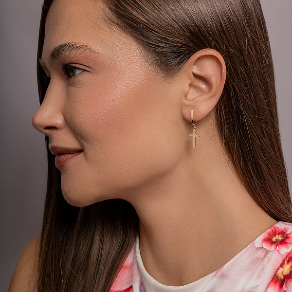 Золоті сережки-підвіски з хрестиками (арт. 110516ж) – зображення 4