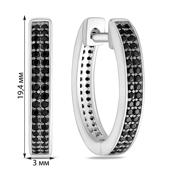 Серебряные серьги-конго с черными фианитами (арт. 7502/10441/20ч) – изображение 2
