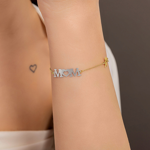 Браслет "Mom" из желтого и белого золота (арт. 325440жб) – изображение 3