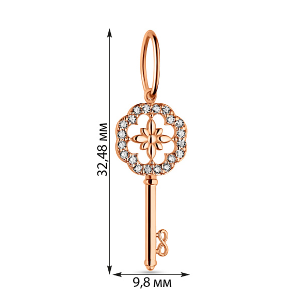 Золотой подвес в красном цвете металла "Ключ" (арт. 424357) – изображение 2
