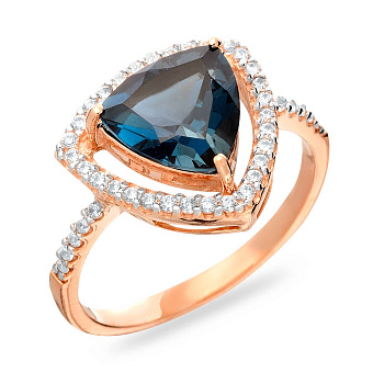 Фото Золотое кольцо с топазом лондон и фианитами (арт. 140637Пл)