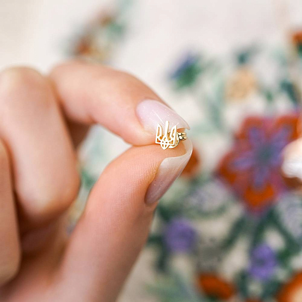 Золотая одиночная серьга Герб Украины в желтом цвете металла (арт. 110921жЯ) – изображение 2