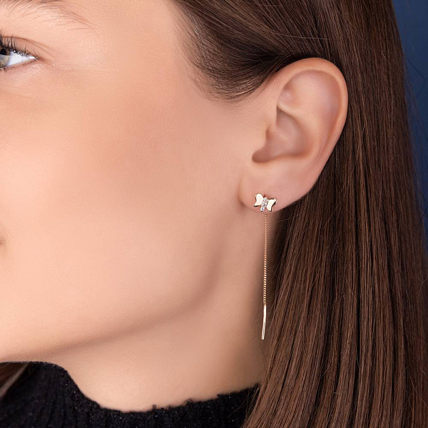 Серьги-протяжки Бабочки из золота с фианитами (арт. 109912) – изображение 2