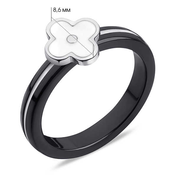 Кольцо Клевер из серебра и керамики с белой эмалью (арт. 7501/6907кмчеб) – изображение 2