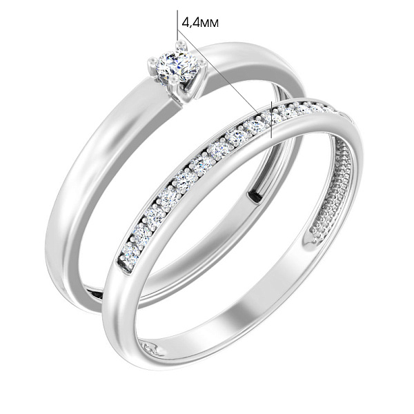 Двойное кольцо из белого золота с бриллиантами (арт. К011212020б) – изображение 2