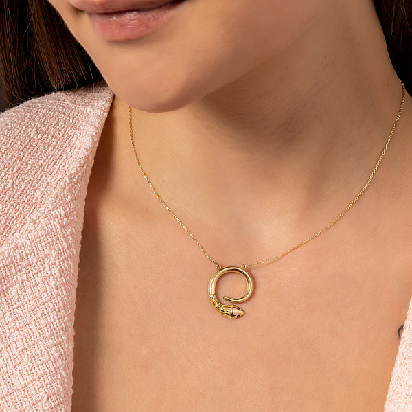 Золотое колье Змея с розовыми фианитами (арт. 352971жмлн) – изображение 4