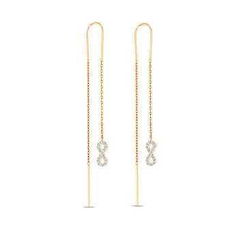 Золотые серьги-протяжки "Бесконечность" с фианитами (арт. 110971)