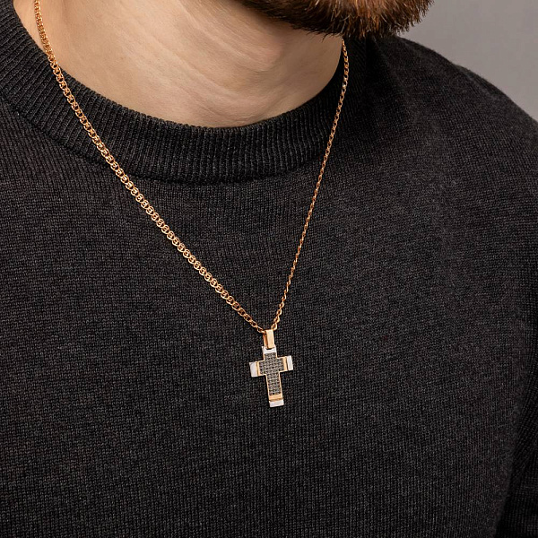 Золотой крестик с черными бриллиантами (арт. П011796020ч) – изображение 2