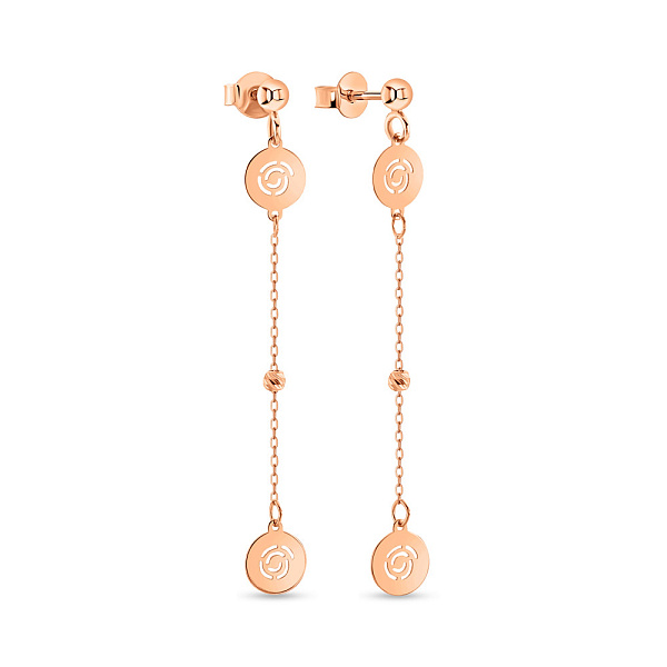 Серьги-гвоздики из красного золота с подвесками (арт. 109240) – изображение 1