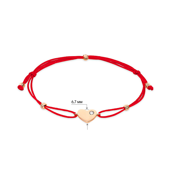 Браслет «Сердце» с красной нитью с золотыми вставками (арт. 340005к) – изображение 3