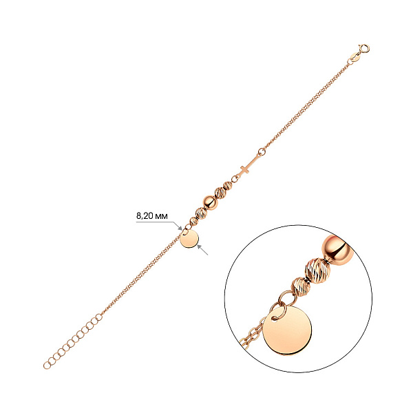 Золотий браслет в червоному кольорі металу з монетою (арт. 325463) – зображення 2