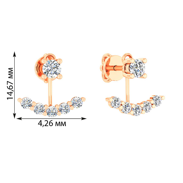 Золоті пусети-джекети з фіанітами (арт. 110667) – зображення 3