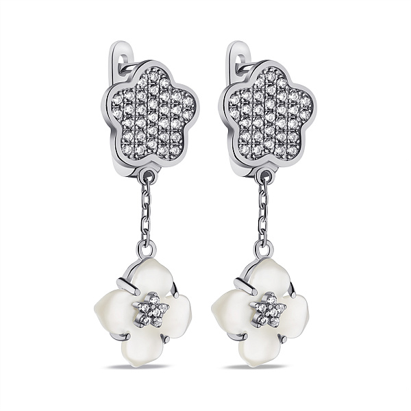 Сережки зі срібла з перламутром і фіанітами (арт. 7502/9601п) – зображення 1