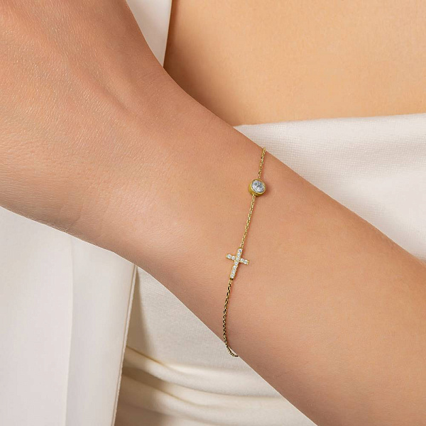 Браслет з хрестиком з жовтого золота з фіанітами (арт. 323895ж) – зображення 2