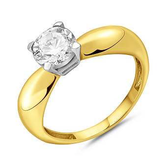 Фото Золотое кольцо с одним фианитом (арт. 153721ж)