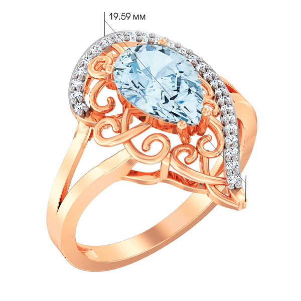 Золотое кольцо с топазом и фианитами (арт. 140669Пг) – изображение 2