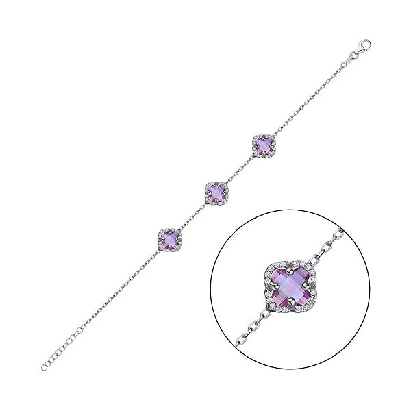 Серебряный браслет Клевер с фиолетовыми альпинитами (арт. 7509/4231аф) – изображение 1
