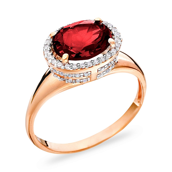 Золота каблучка з гранатом і фіанітами (арт. 140470Пк) – зображення 1
