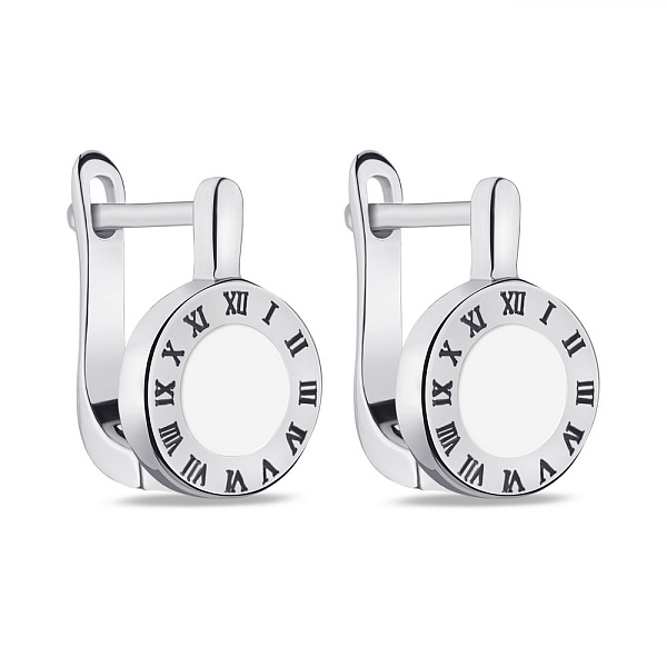 Срібні сережки з білою емаллю (арт. 7502/4388/8еб) – зображення 1