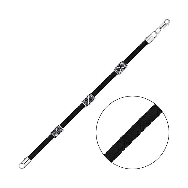 Браслет з шовкової нитки і срібла (арт. 7309/1115брю) – зображення 1