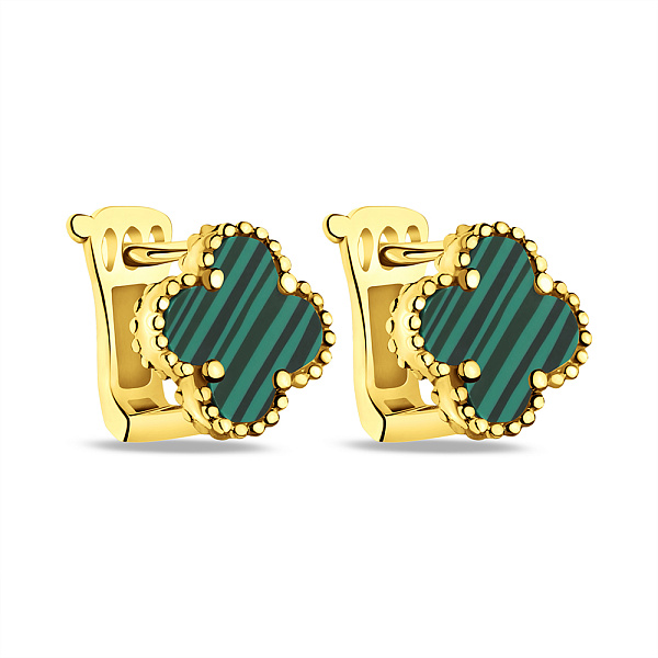 Серебряные серьги Клевер с малахитом (арт. 7502/3929/10жмлх) – изображение 1