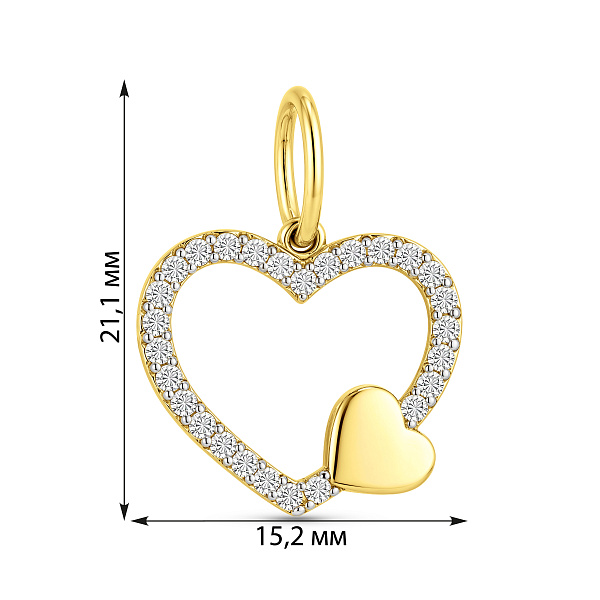 Золотой кулон сердечко с фианитами (арт. 422677ж) – изображение 2